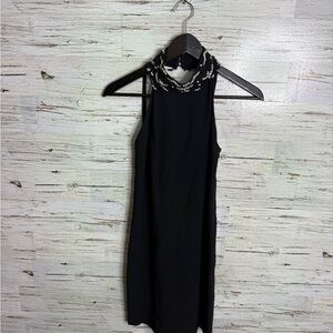 Vintage Black Midi Dress with Beaded Neckline mini size small